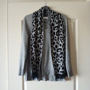 Women's 2 In 1 V-Neck Sweater with Scarf Attached